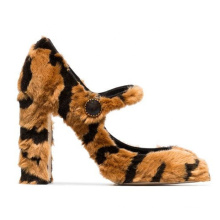 2020 Factory High Block Heel Shoes Women Faux Fur Mary Jane Pumps